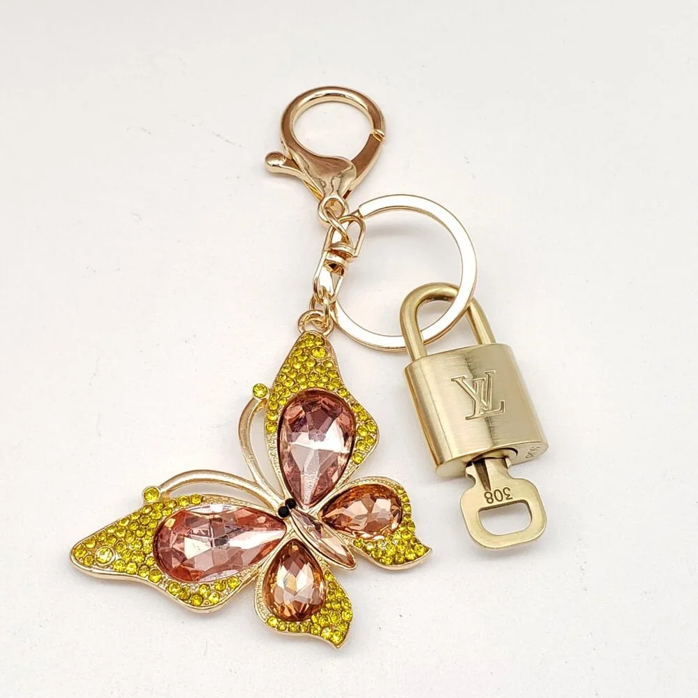 Authentic Louis Vuitton Padlock & Key Gold ✨Unbranded Butterfly Bag Keychain